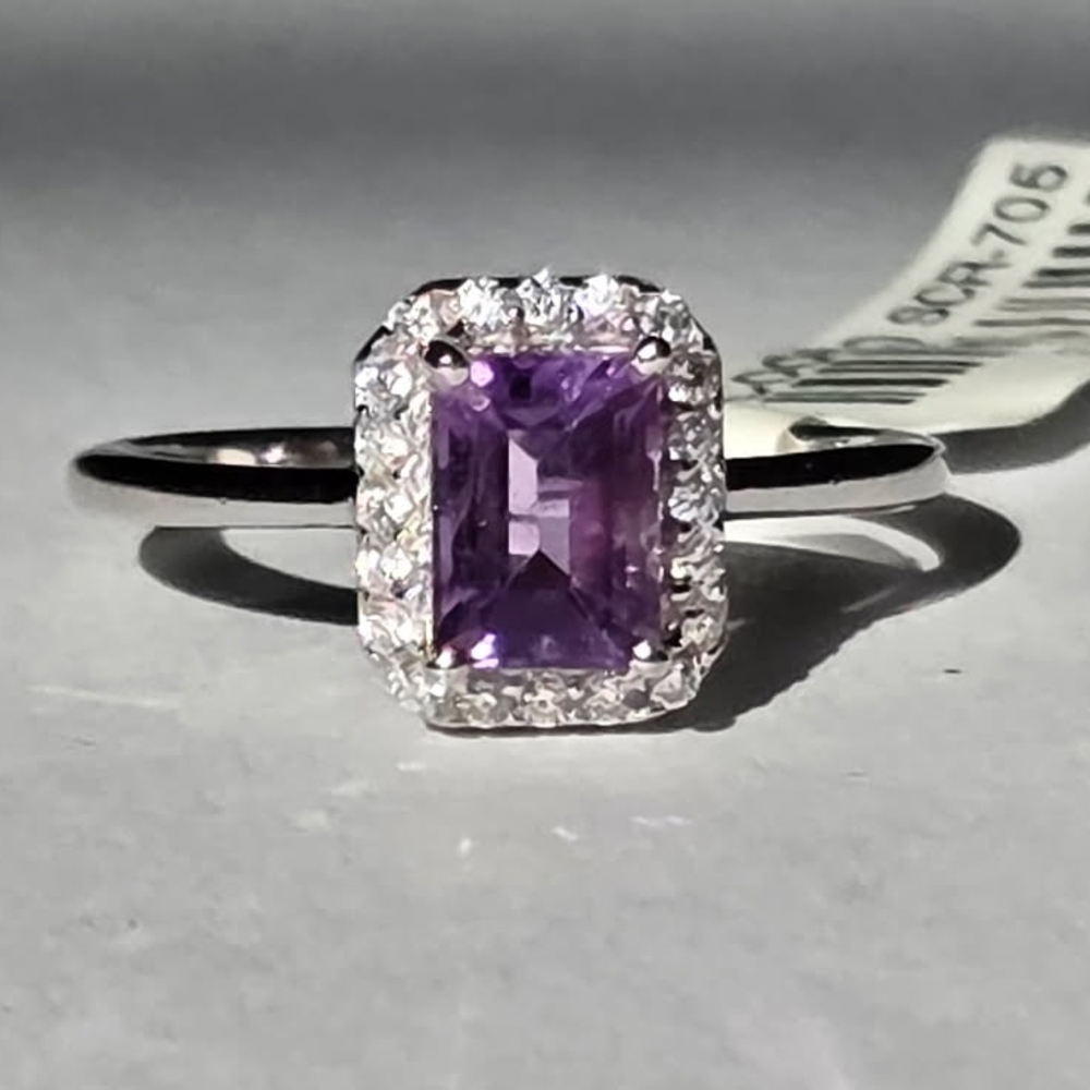 Elegant Amethyst Jeans Purple Ring - 925 Sterling Silver Ring with Halo Design